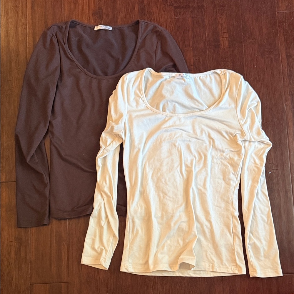 Elegant Long Sleeve Tops - Chocolate and Ivory